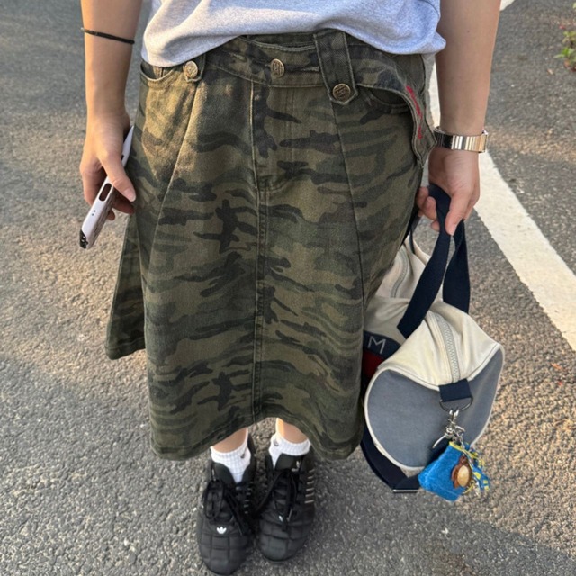 ミリタリーカモフラミディスカート 1col   R01811
