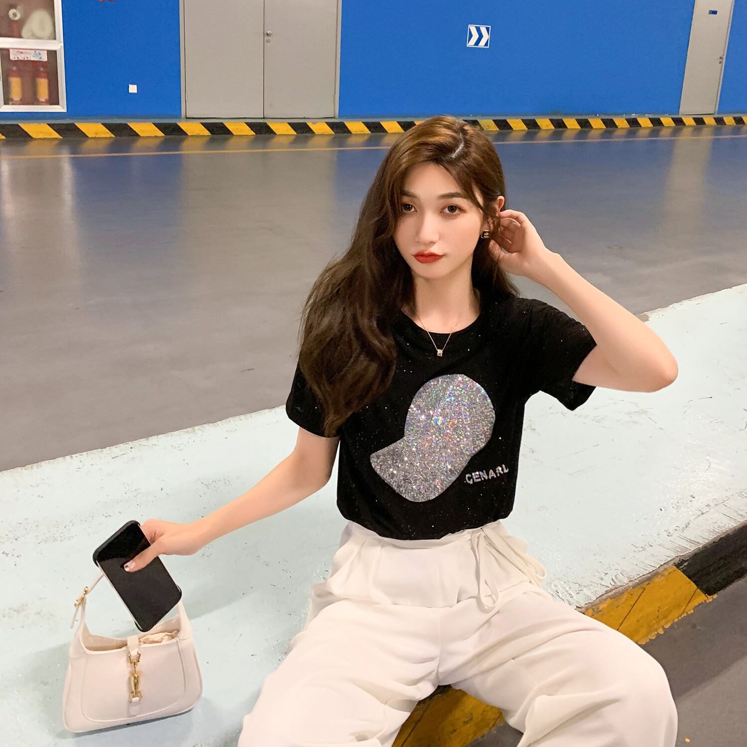 スパンコールTシャツ レディースサマーブラックトップス 大人ガーリー スウィート キュート カジュアル 夏物 6Du_Shop_Women48904250708