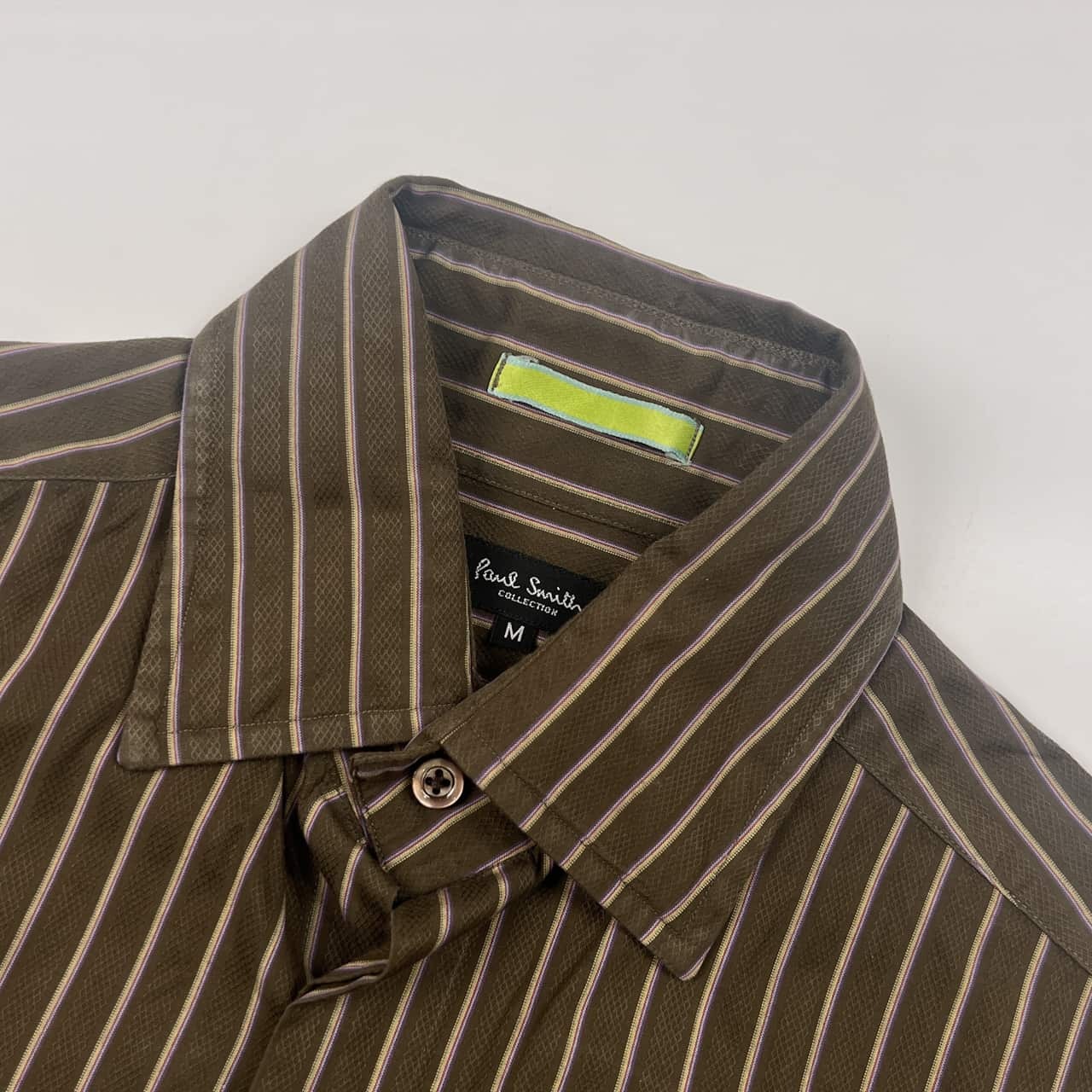 Paul Smith ポールスミス ストライプ 比翼 長袖シャツ M/カーキ系 メンズ