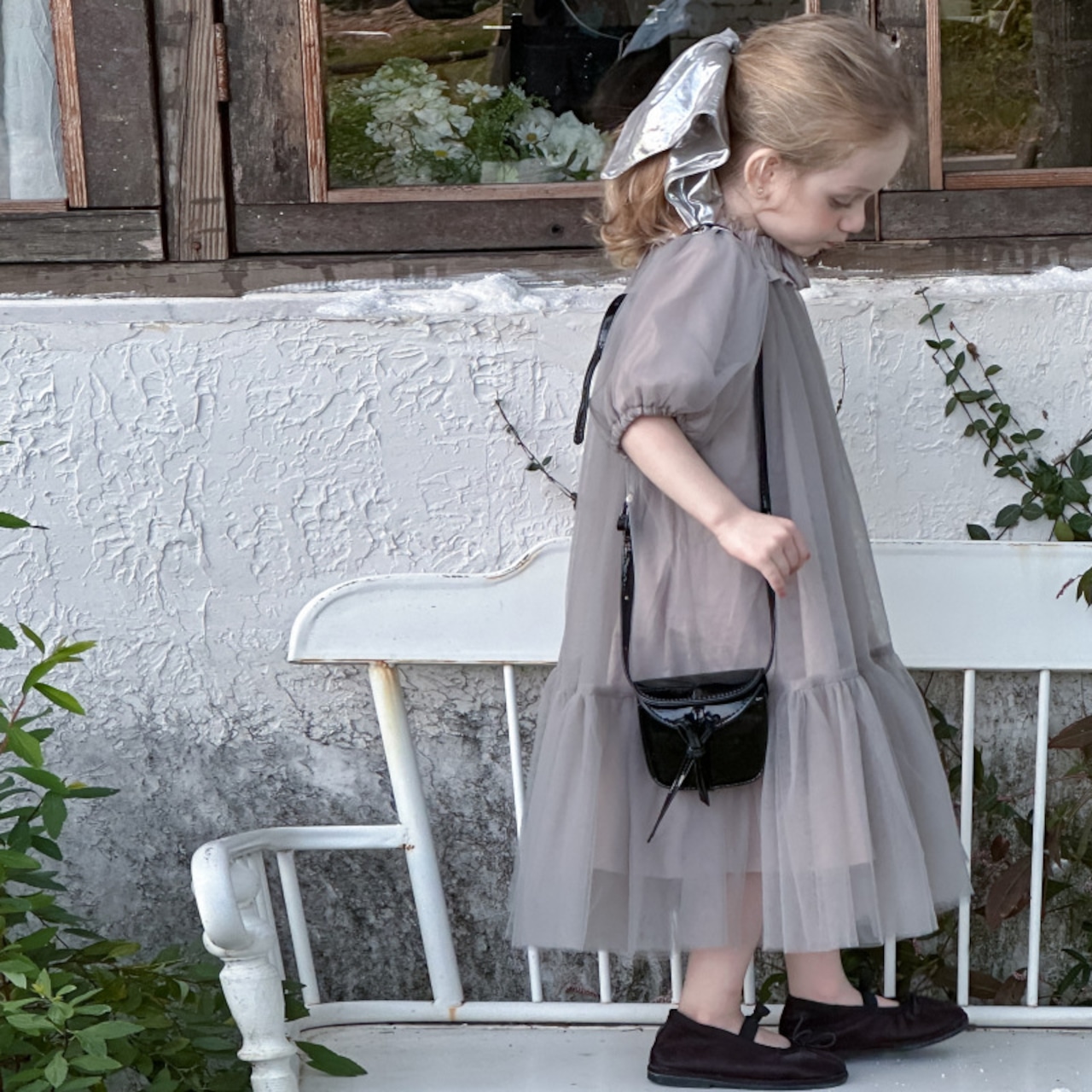 夏パフスリーブチュールワンピース