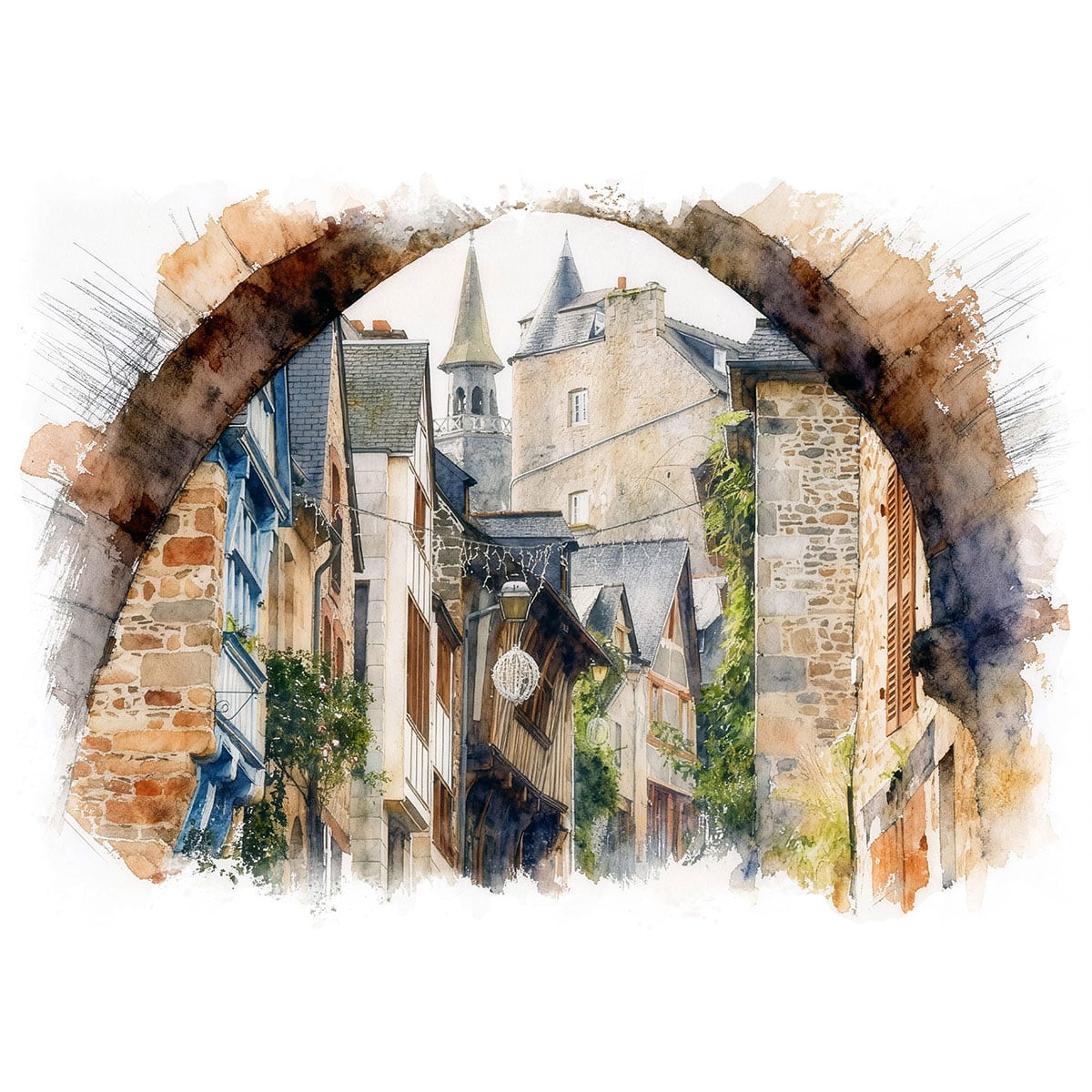 絵画 フランス 風景画(街並み) ブルターニュ インテリアアート額付き