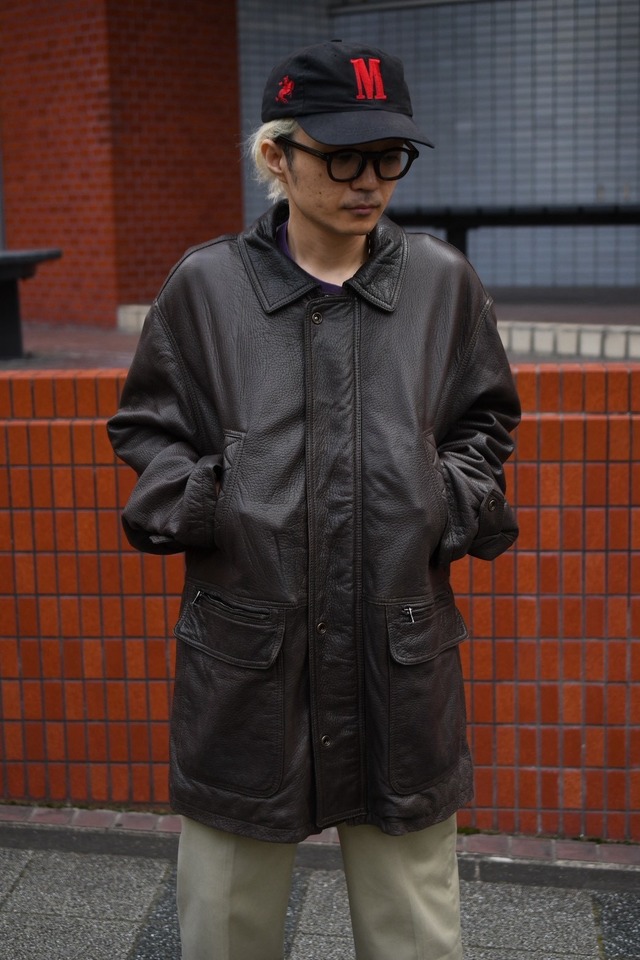 OK／80-90's "Skipper's" lambs skin leather hunting coverall