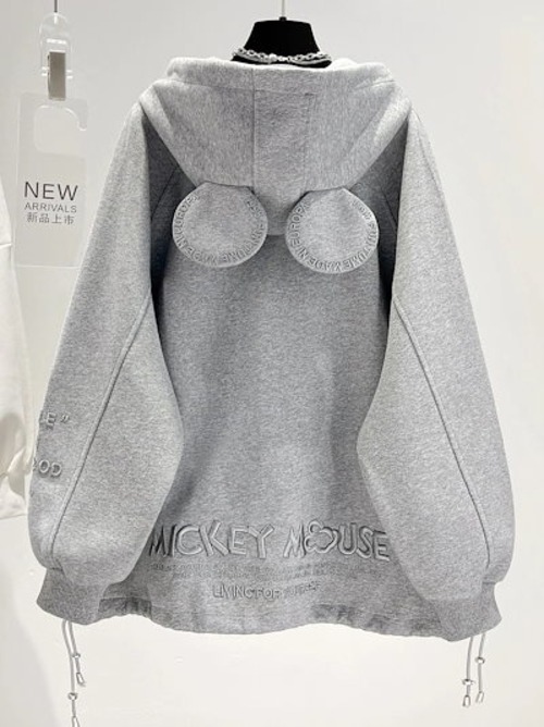 フリース スウェット カーディガン 新作 刺繍 ミッキーの耳 フード付き ゆったり 万能 厚手 コート レディース長袖ミッキー ニット30パーセント割引
