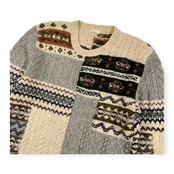 Papas パパス フェアアイル ケーブル網 切替 シルク混 ウールニットセーター M~L程度