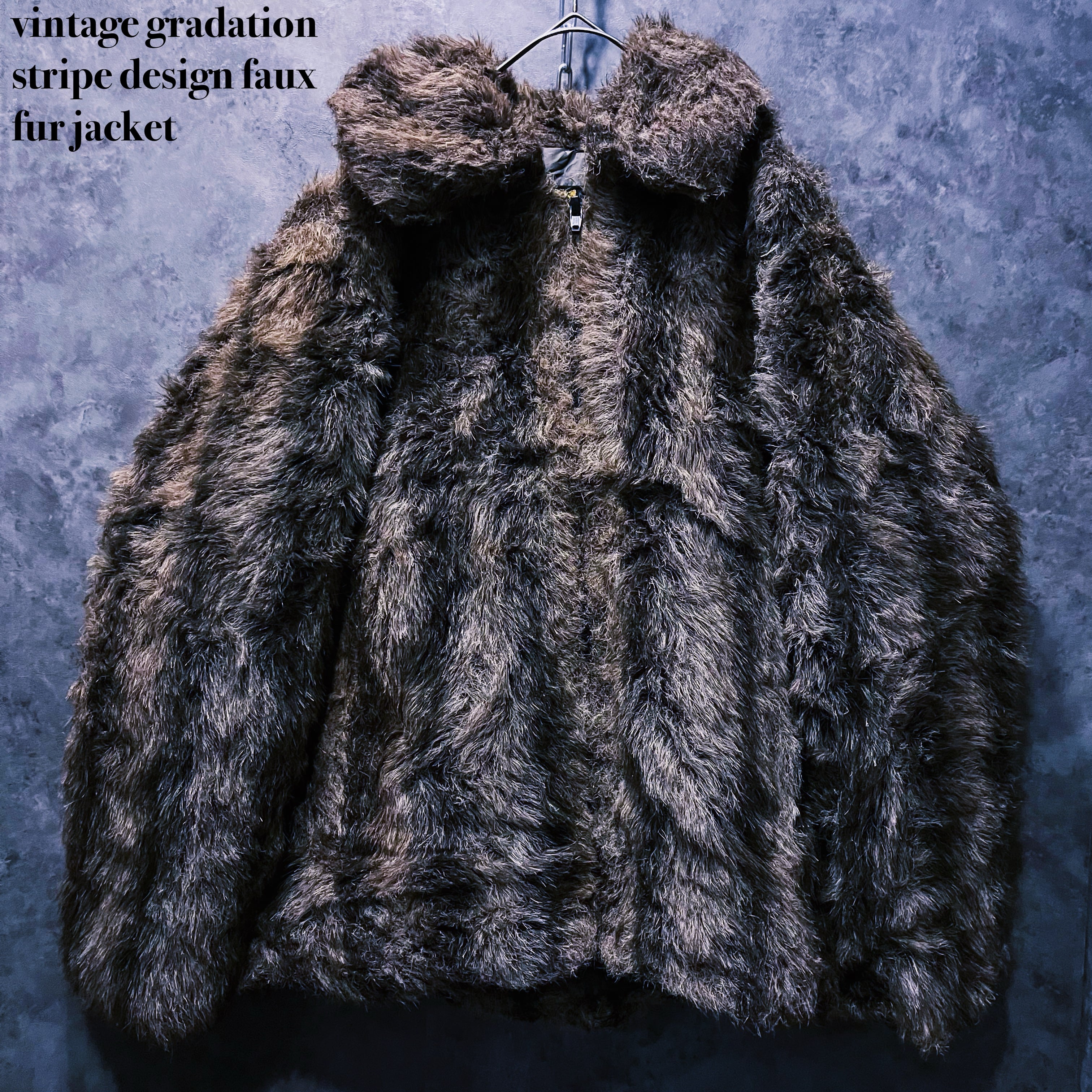 【doppio】vintage gradation stripe design faux fur jacket