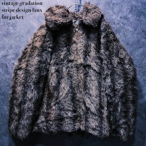 【doppio】vintage gradation stripe design faux fur jacket