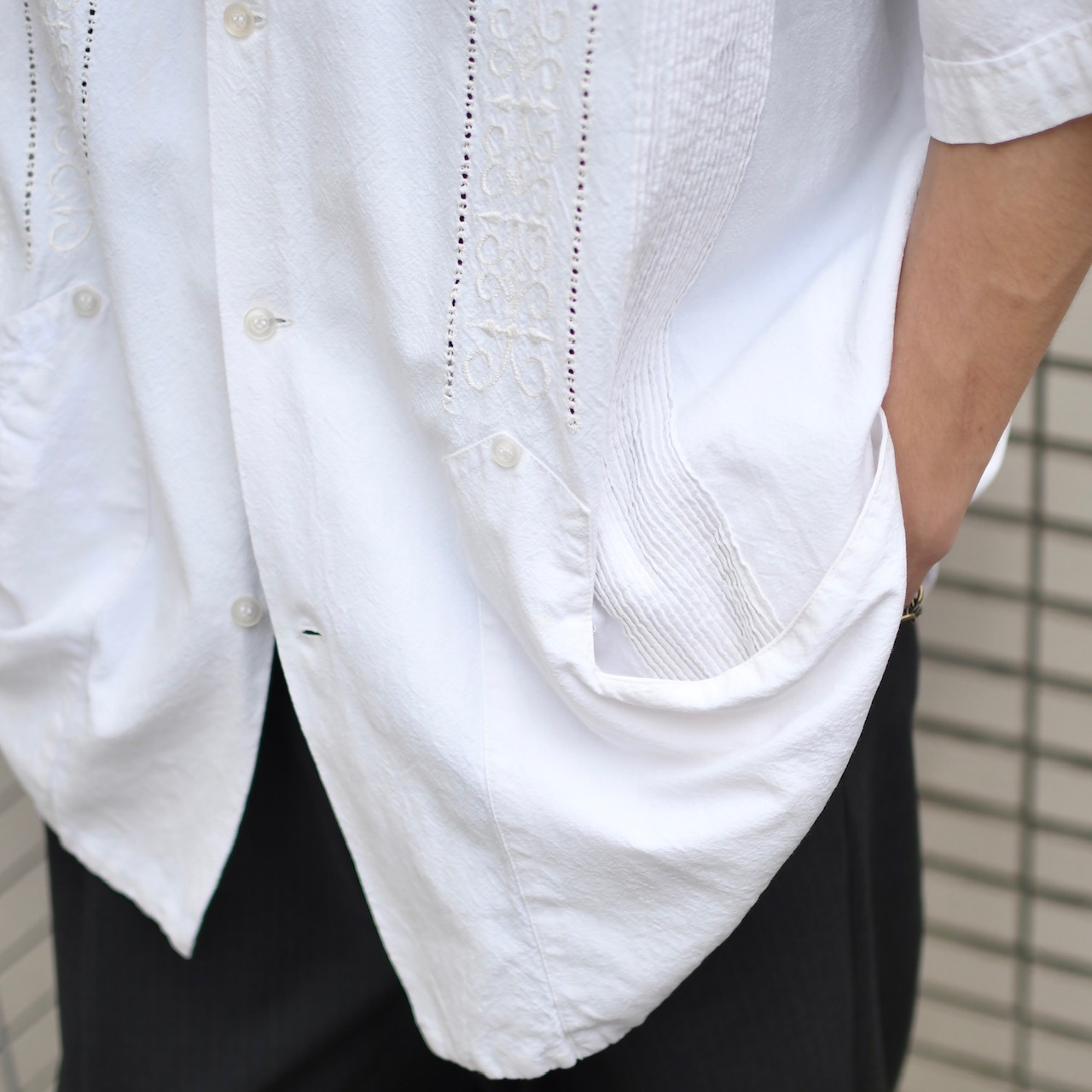 ~80's 3pocket cuba shirt white