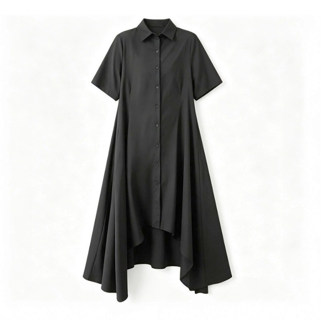 Asymmetric draped shirt one-piece C1590