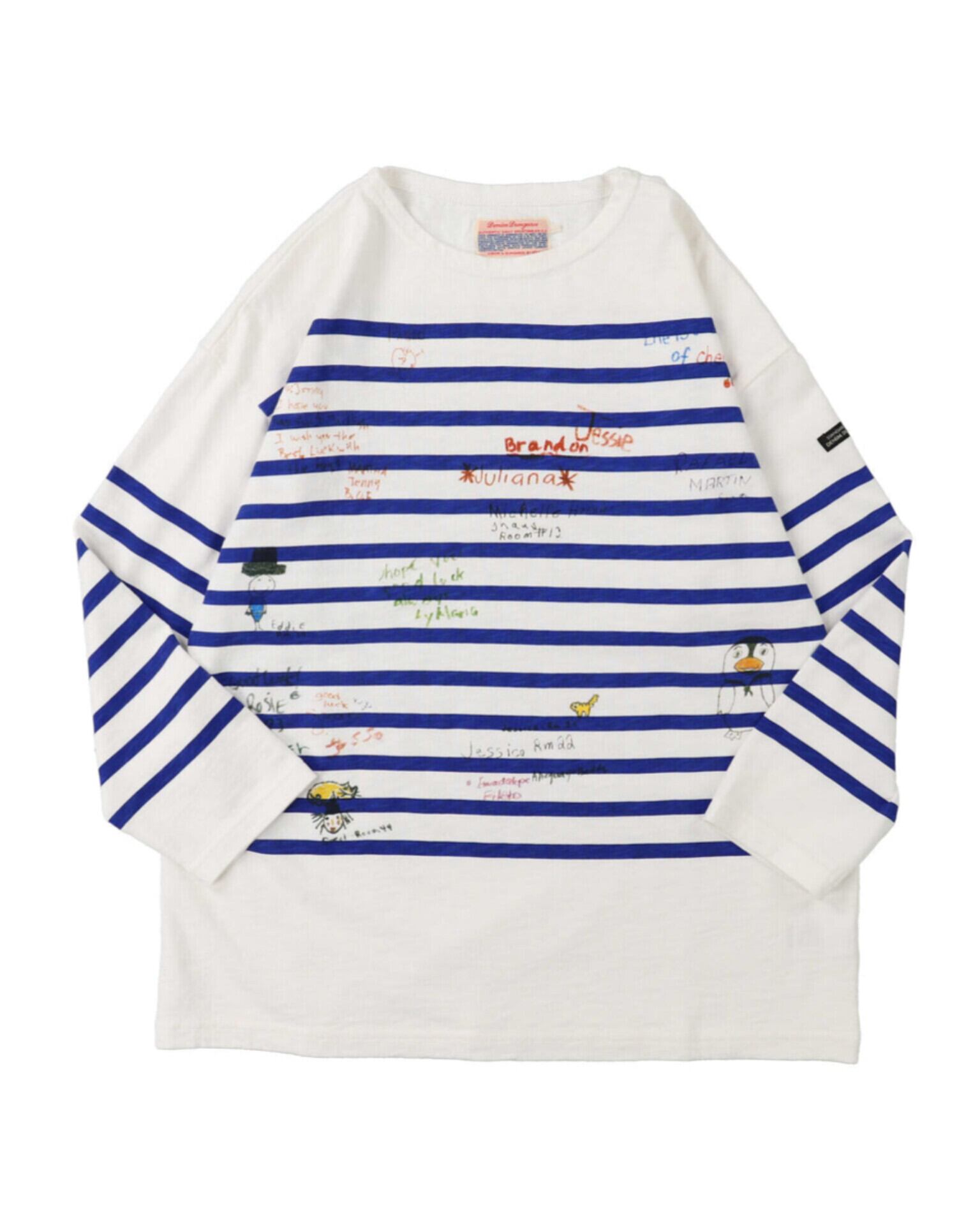 【DENIM DUNGAREE】STRIPED SCRIBBLE L/S TEE / WHITE
