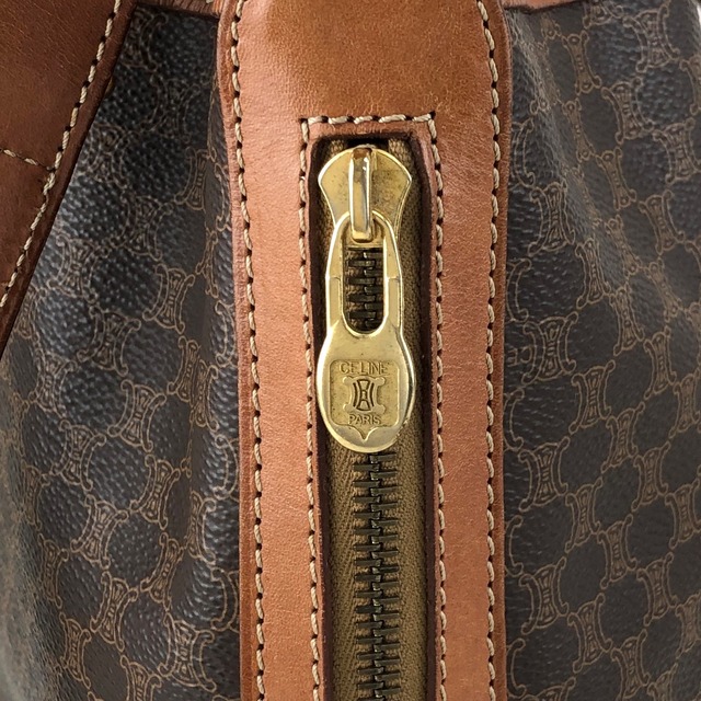 CELINE セリーヌ マカダム ショルダーバッグ ブラウン ブラゾン型押し PVCレザー 巾着 vintage ヴィンテージ オールド xa6ywa