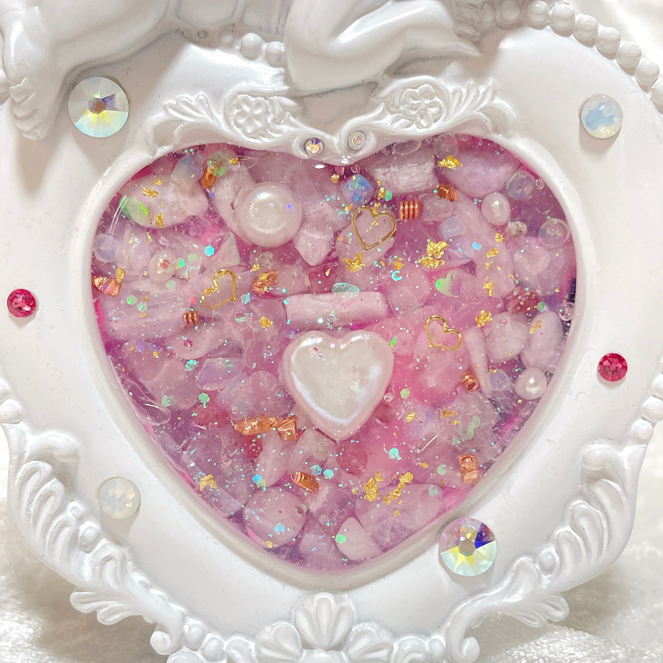 ぷっくり　ハートの　オルゴナイト ぷっくりハート‪ෆ‪.*・゜ローズクウォーツ オルゴナイト キーホルダー‬‬