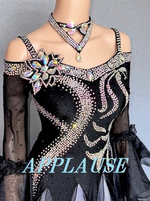 【新着】社交ダンス ドレス　スタンダード　モダンドレス　ブラック　M　ST-24-20　デモ・競技用ドレス　発表会衣装　パーティドレス　ワンピース　舞台衣装