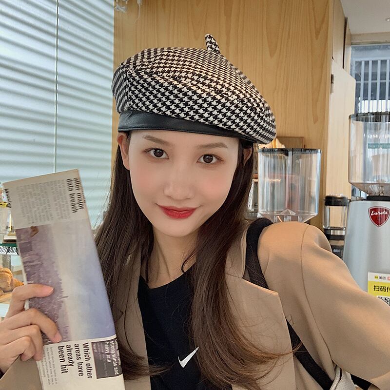 オータムウィンター格子柄スタンダード レトロ 帽子 秋物 冬物 ベレット ヘアアクセサリー ブラック・アイド・ピーズ96233447461