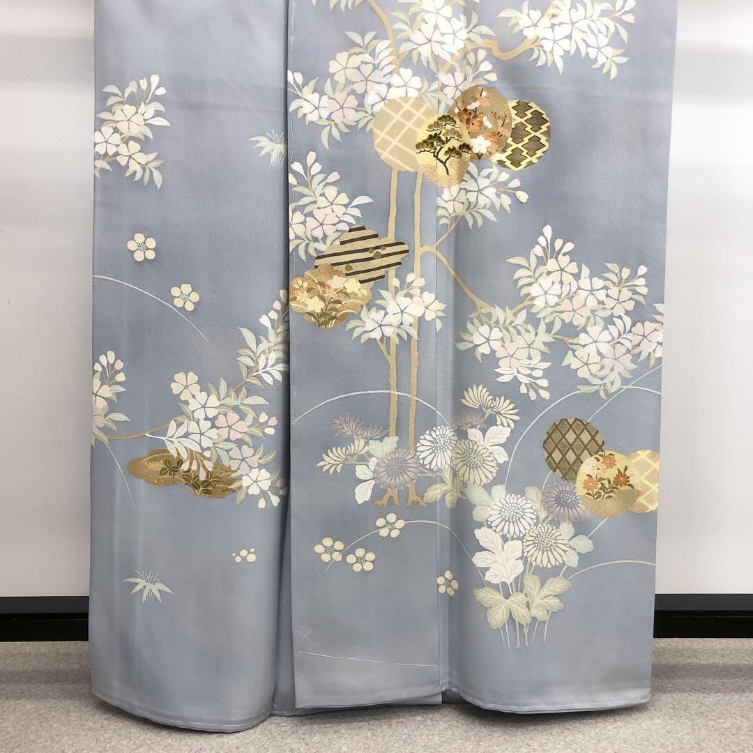 京友禅訪問着▫襦袢つき▫水色の地に四季の花々▫肩.身丈165cm▫裄67cm 