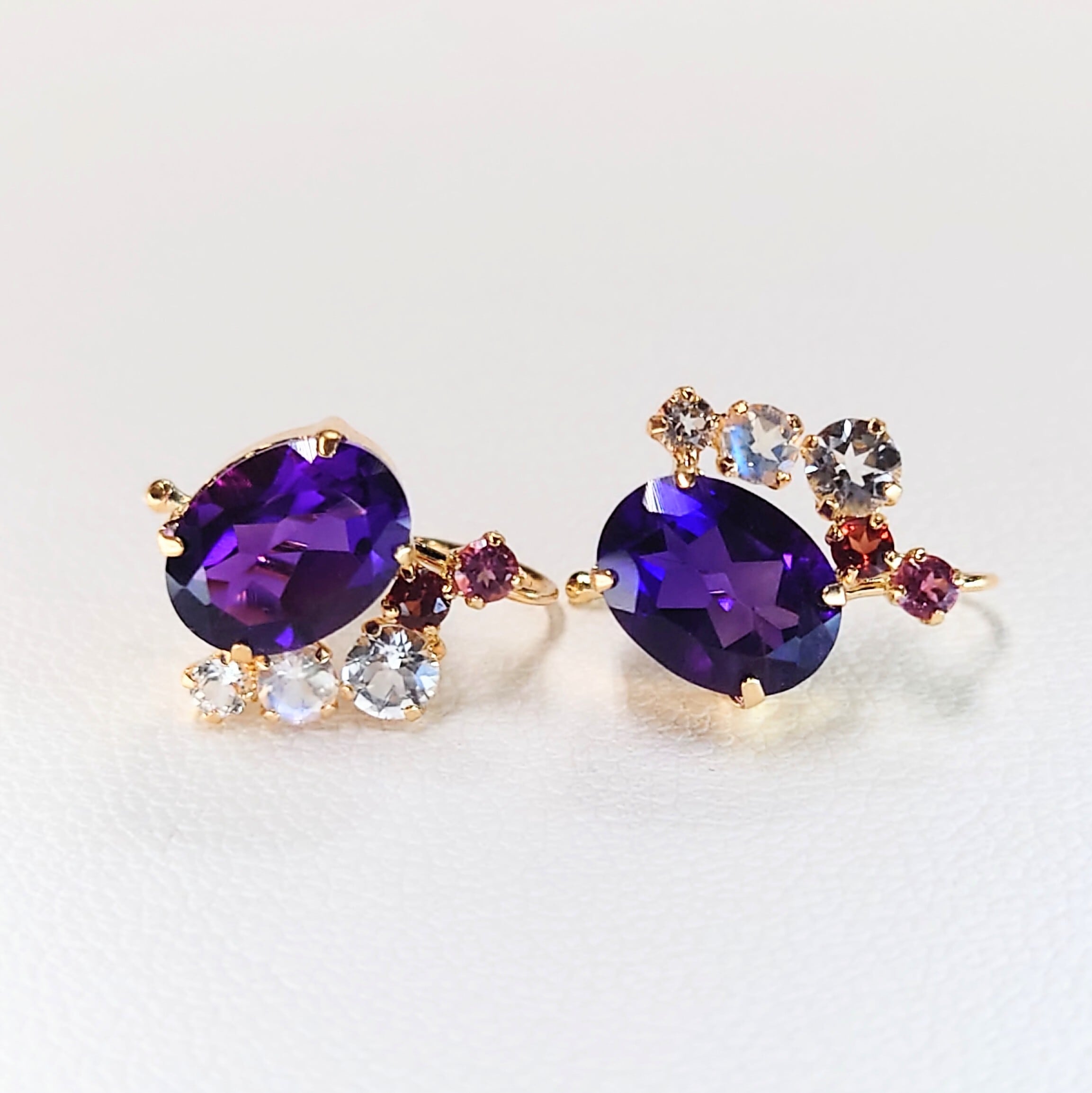 K18 イヤーカフ/ピアス Amethyst/Pink Tourmaline/Garnet/White Topaz