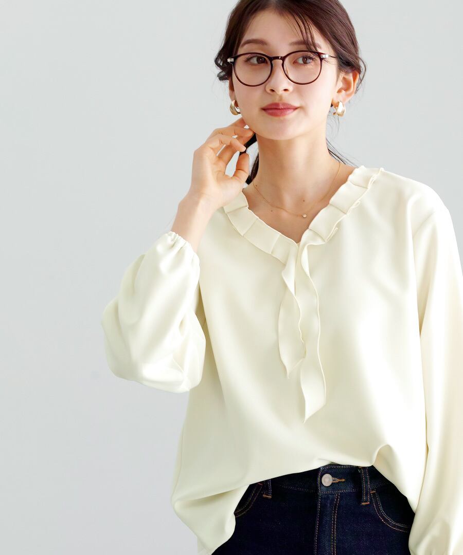 【タグ付】14SS 肩リボンブラウス スタッフコーディネート】肩リボンフリルオフショルブラウス｜fuka