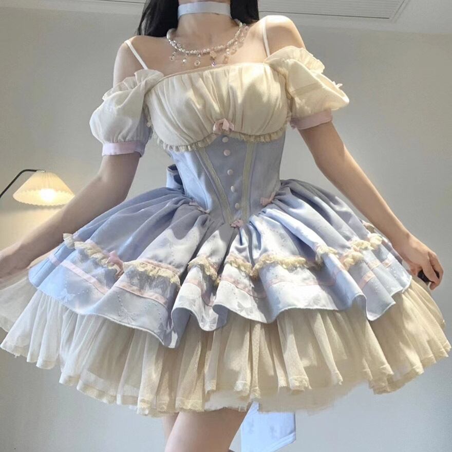 ゴスロリ通販 With U ファッション ジャンスカ ワンピース パフスリーブ フリル ゆめかわふぁっしょん パステルカラー ベビードール 量産型 原宿系 かわいい ろりぃたふぁっしょん