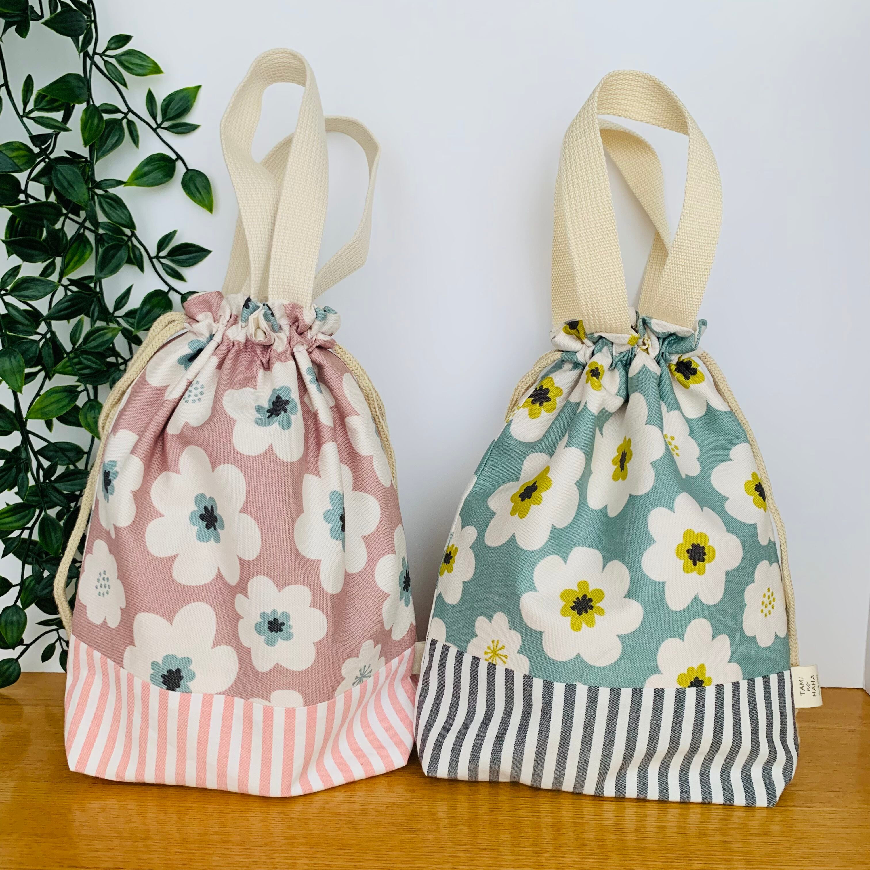 巾着袋L 『くすみflower』