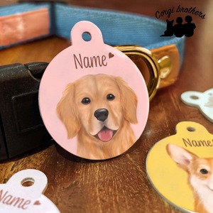 【 ゴールデンレトリバー 水彩画風 毛色1色 】 パステル色 名入り 迷子札 ドッグタグ うちの子 プレゼント 犬