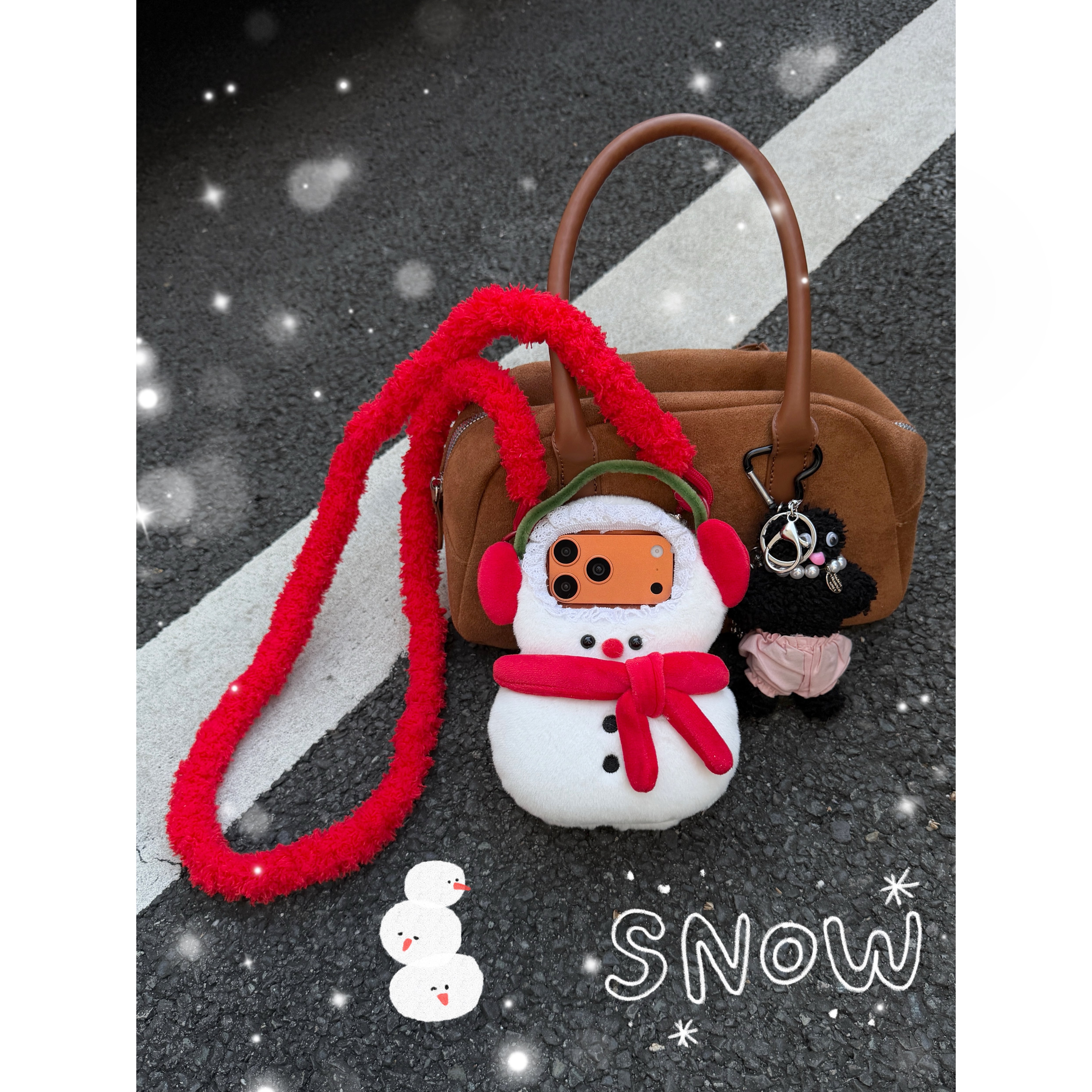 もこもこ 雪だるま iPhone 17 16 15 14 ケース かわいい ショルダー
