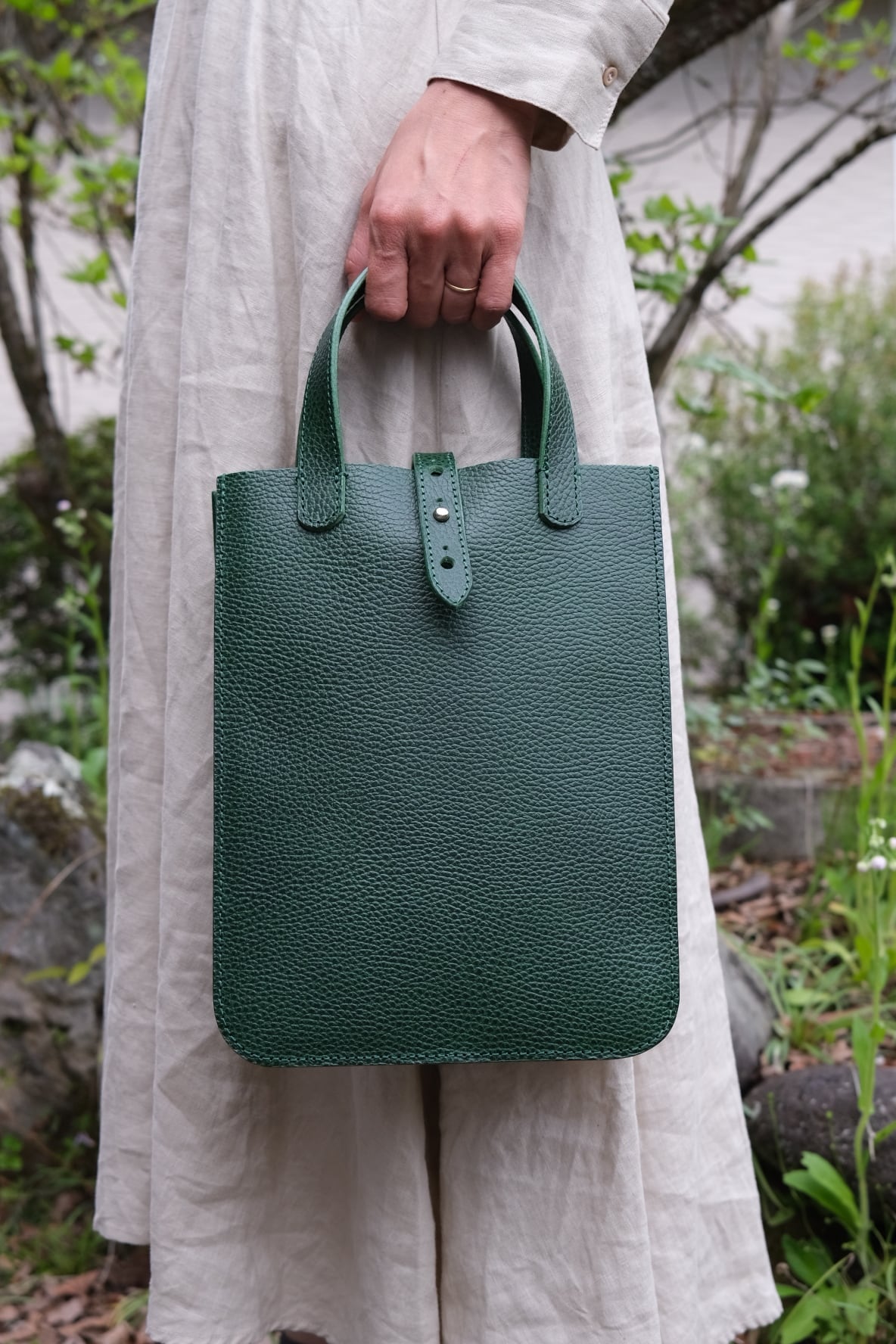 《即納》belted hand bag 【deep green】