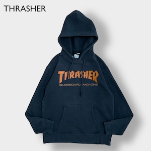 THRASHER スウェット パーカー ロゴ フーディー プルオーバー L ブラック スケボー ボード スラッシャー us古着