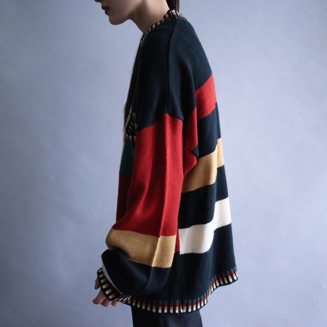 good coloring switching rib and pattern loose sweater