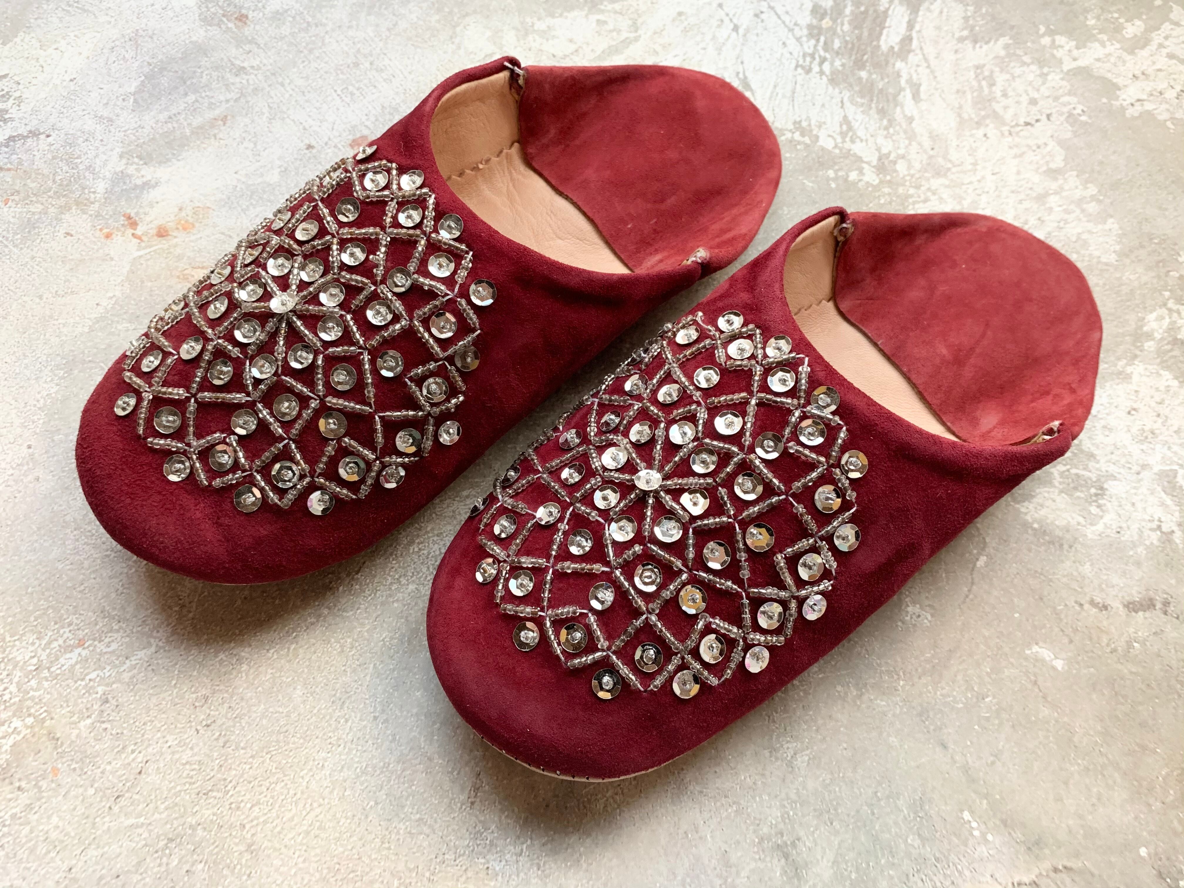 モロッコスエードキラキラバブーシュ(エンジ)