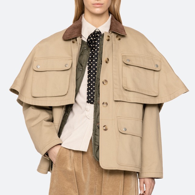 SEA NY　TRISTAN SOLID DBL LAYER CAPE JACKET　KHAKI