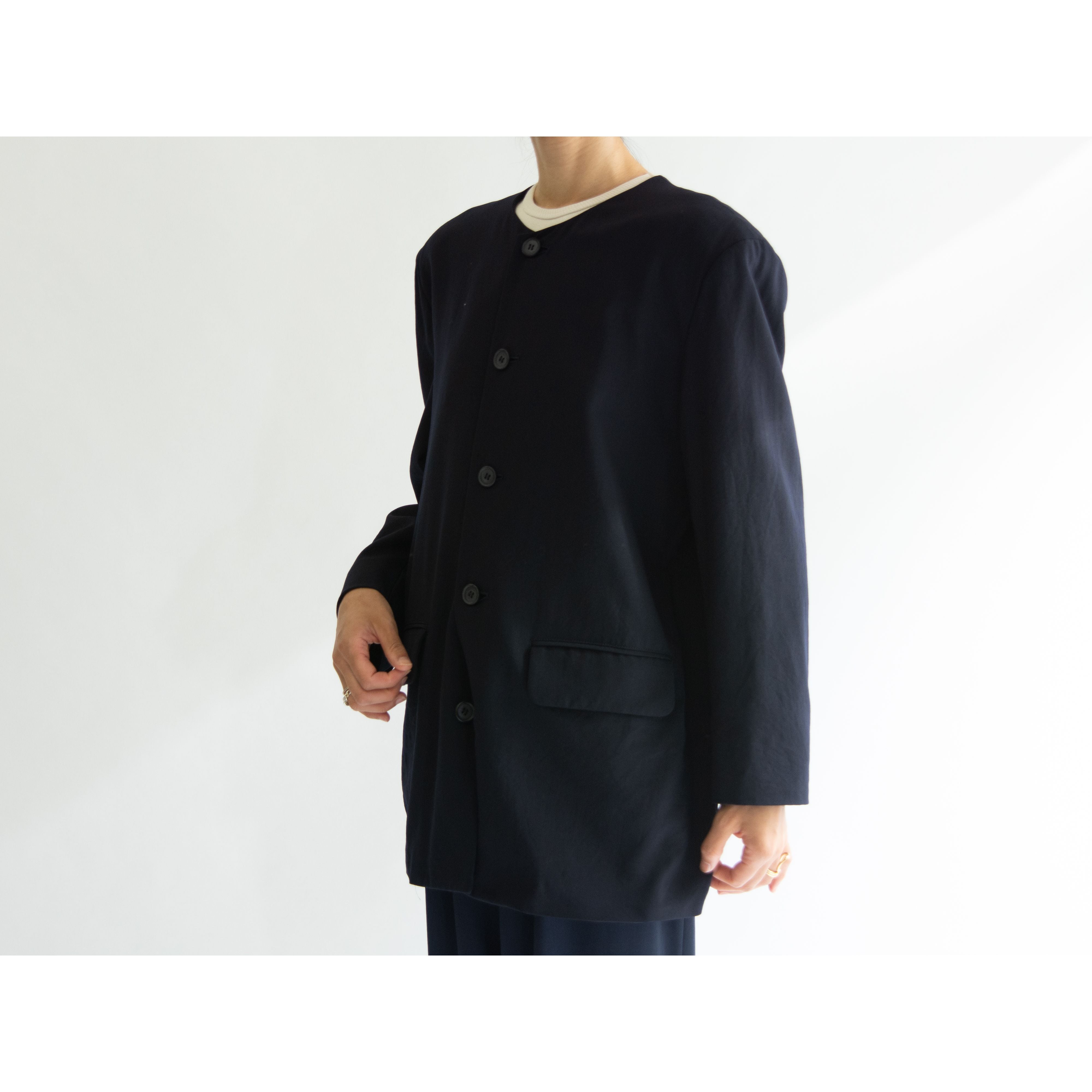 【WORK SHOP Yohji Yamamoto】Made in Japan 100% Wool Collarless Jacket（ワークショップ ヨウジヤマモト 日本製ノーカラーウールジャケット）