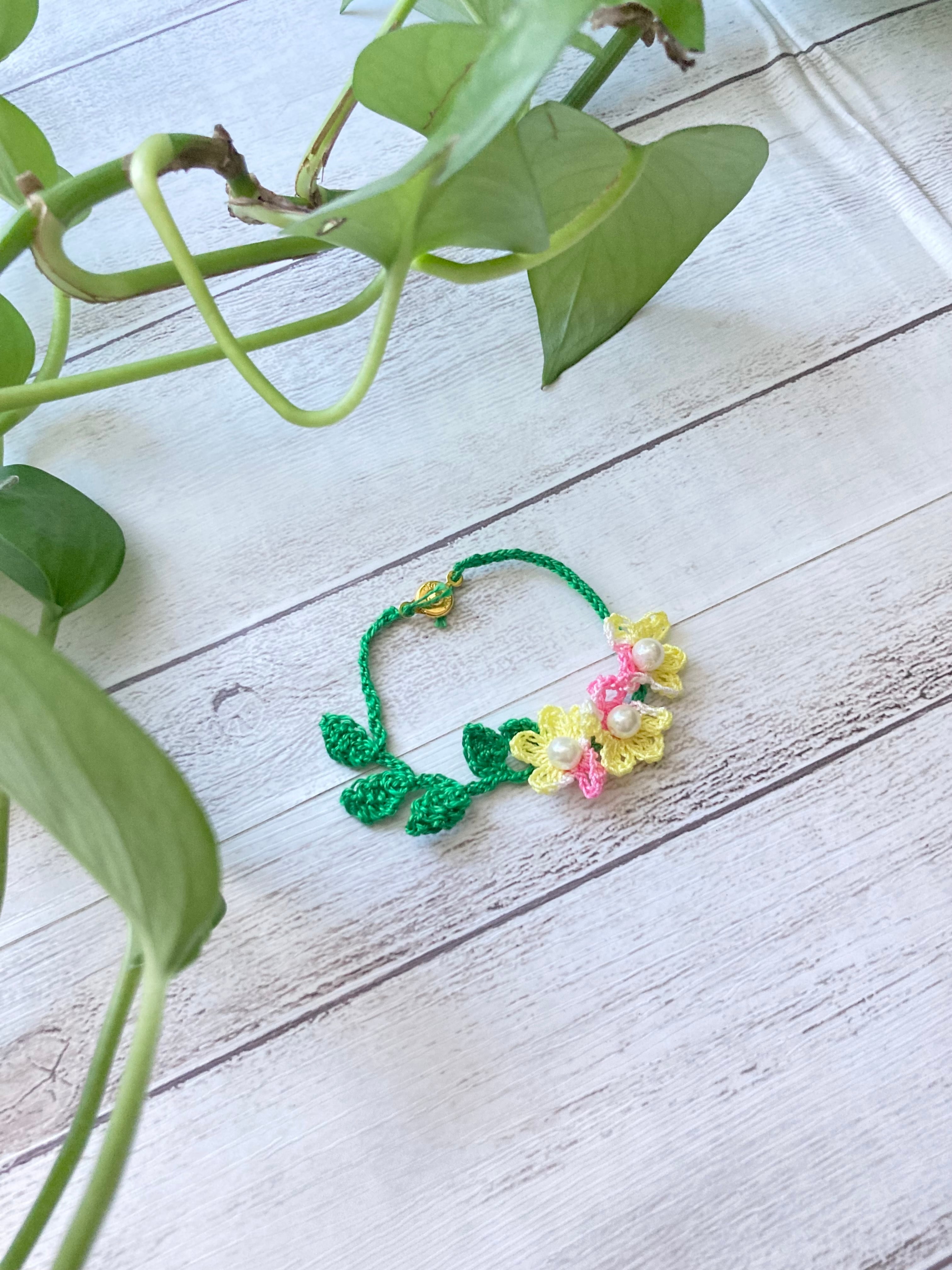 お花モチーフ かぎ針編み ブレスレット | kigokochi