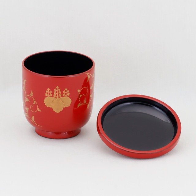 1755-2  輪島塗　献茶器／朱塗／唐草蒔絵五七桐紋／一揃え