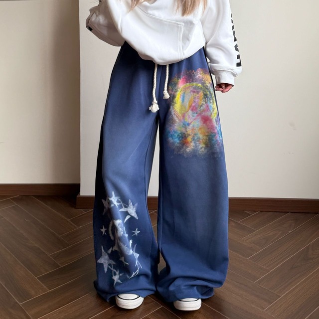 スターアートグラフィックワイドスウェットパンツ 2col   R02754