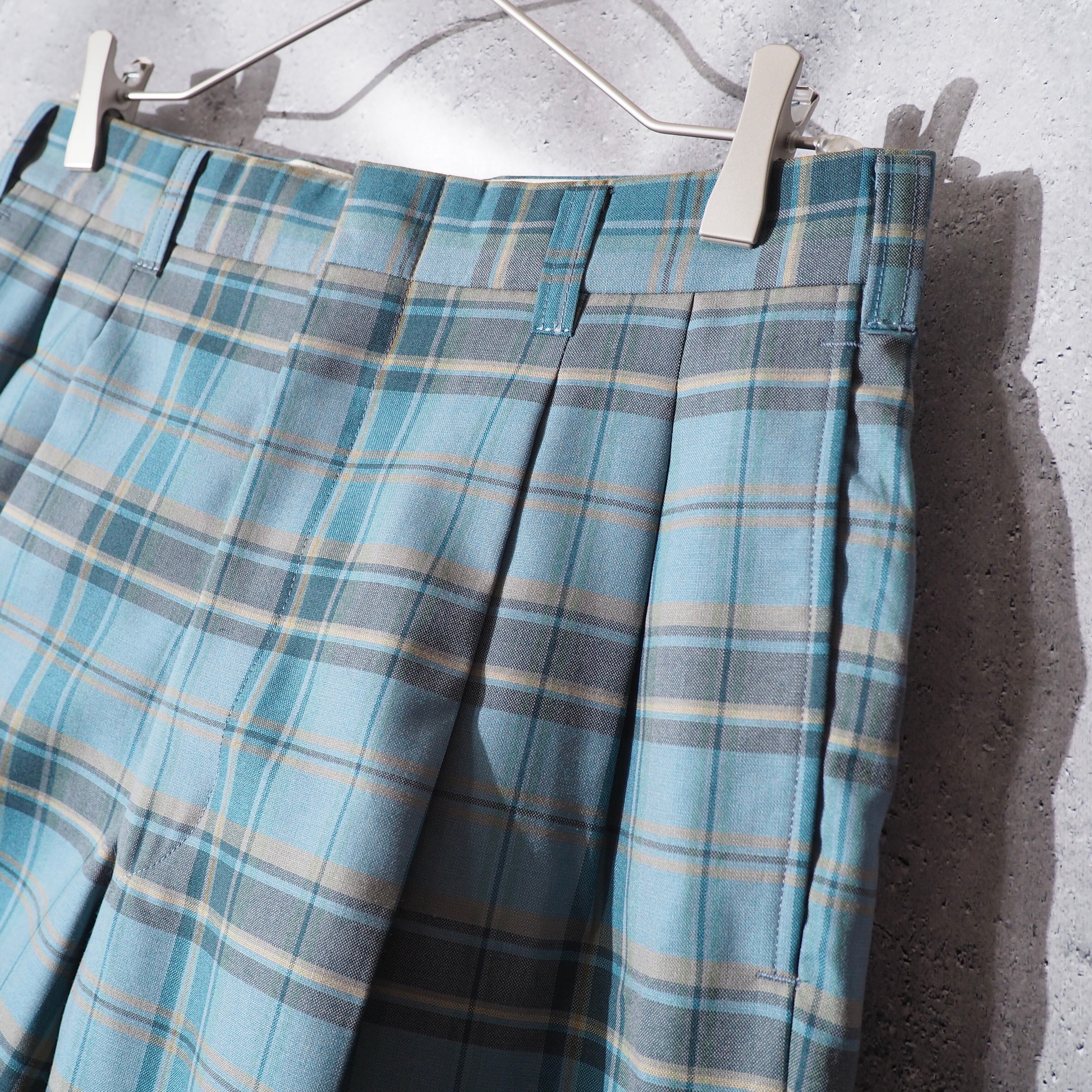 1990s Beautiful Ice Blue Check Color Vintage Loose Wide Slacks Pants