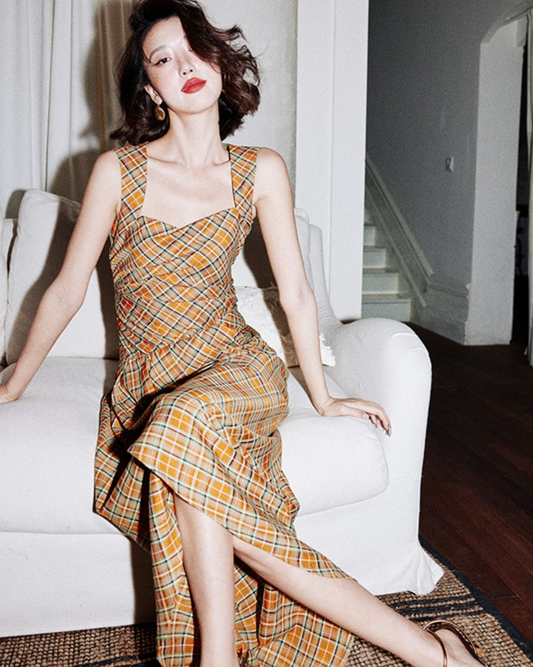 スクエアネックチェックワンピース A25079