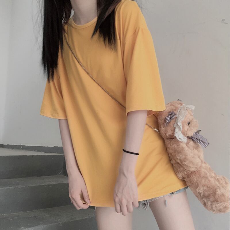 ベーシックソリッド カラールーズTシャツ ラウンドネックサマートップス 夏物 Oネック ソリッドカラー 萌量不足5004168974