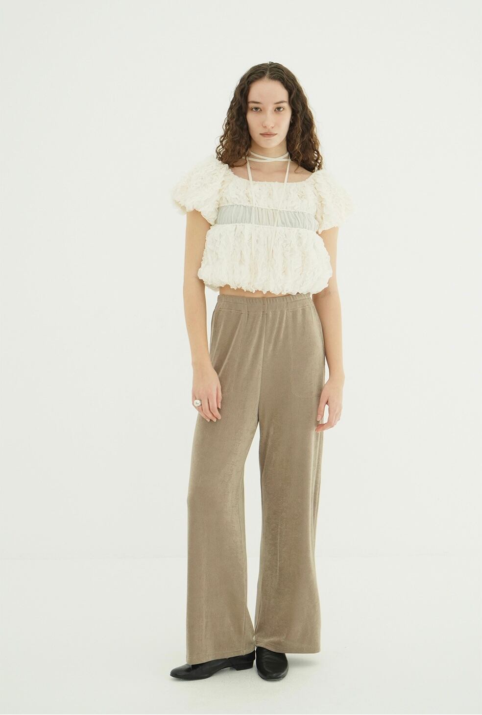 CLANE W FACE TOPSTITCHED FRILL TOPS -IVORY- | Chapel