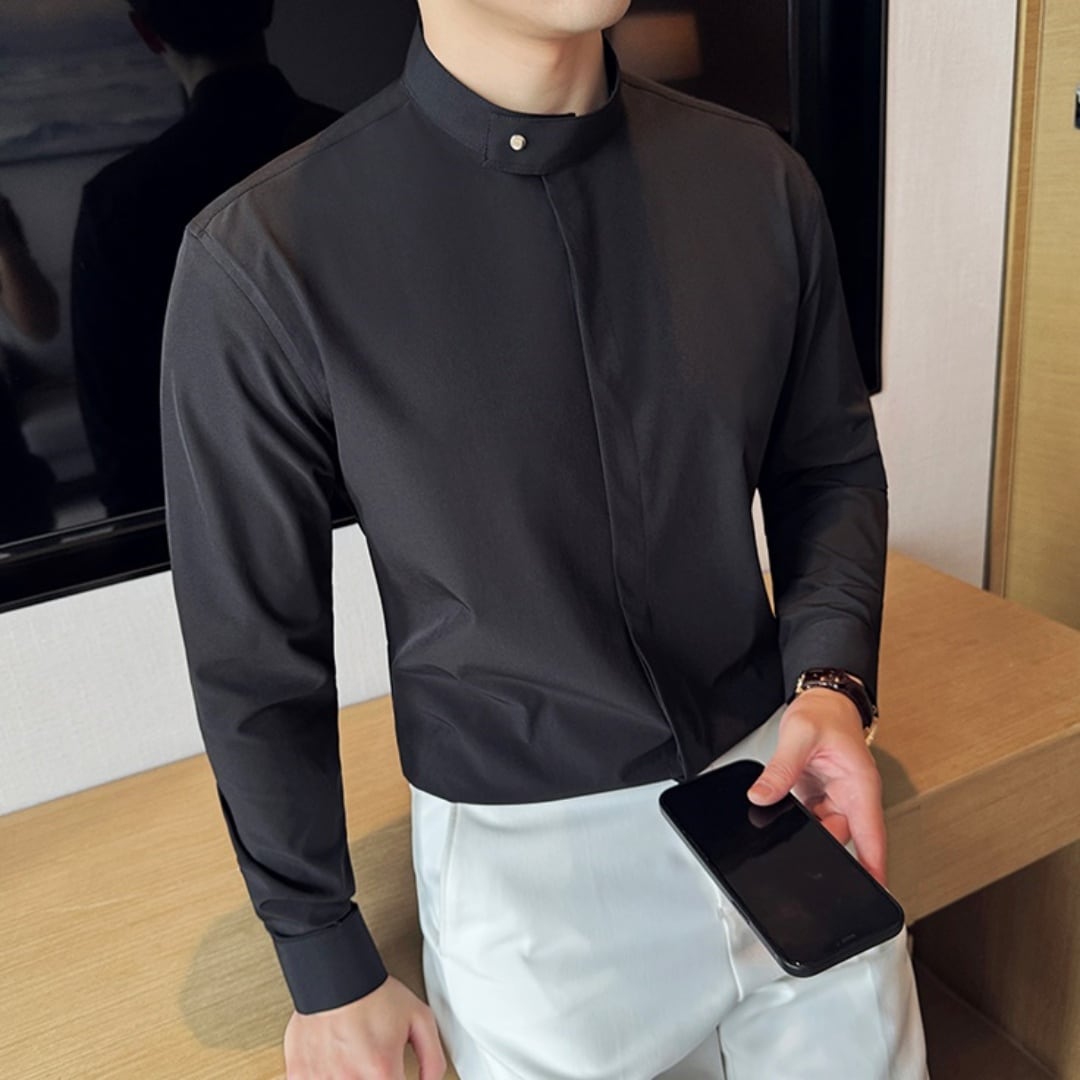 スタンドカラー 比翼パターン長袖シャツ 2カラー A2439 | メンズスーツ