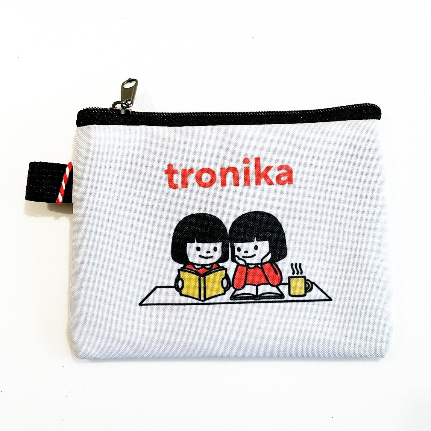 コインケース「トロニカ　双子　イラスト　本とコーヒー」小銭入れ　ミニポーチ - 画像1