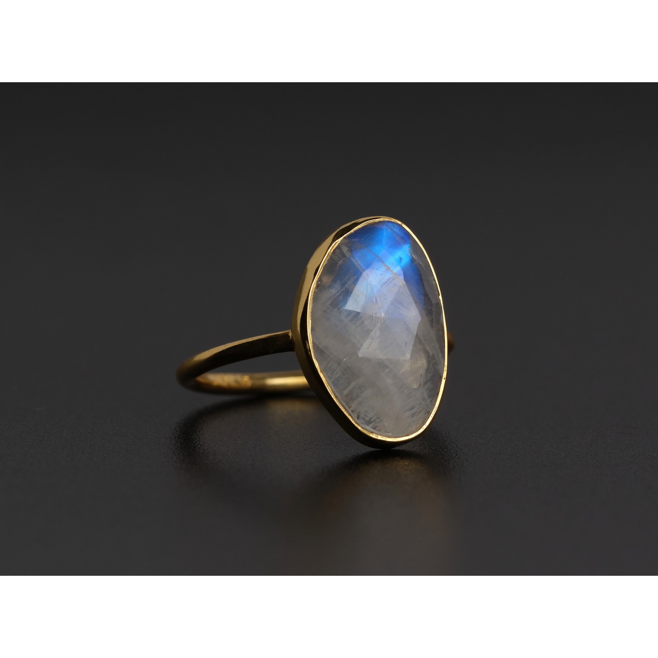 S925 PETIT STONE THIN RING -RAINBOW MOON STONE-