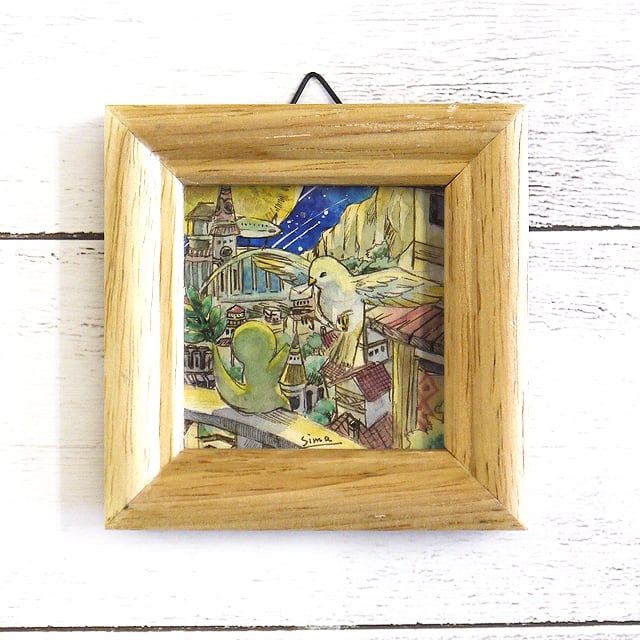 嶋波誌麻 ミニ原画 ちゃらんと伝書鳩 イラスト原画 Gallery Hacotoco オンライン支店 ハンドメイド作品専門店