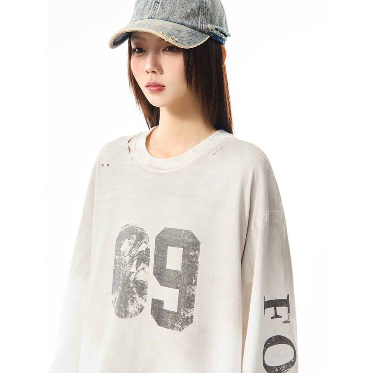 ストリート ダメージ加工 ロングTシャツ T1631