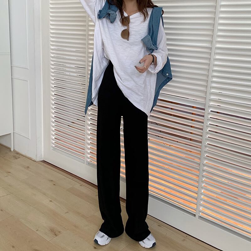 2020年初秋新作ルーズカジュアルパンツ女子学生オールマッチ細ワイドレッグパンツハイウエストドレープモップパンツ クレセントシティ11019283550