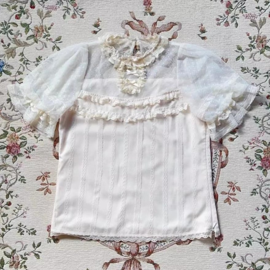 バラレースのピンタックブラウス 白 BABY,THE STARS SHINE BABY, THE STARS SHINE BRIGHT / 薔薇レース付きピンタックブラウス