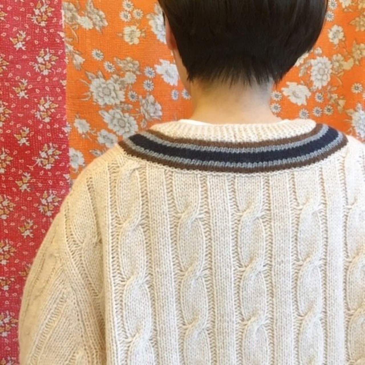 ICHI（イチ）　ラムケーブル　ロングVネックニット　ナチュラル【SALE】