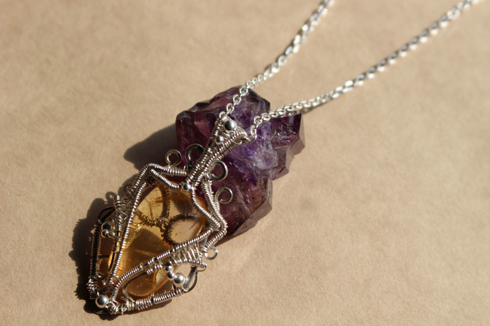 Citrine silver925 wirewrapping pendant