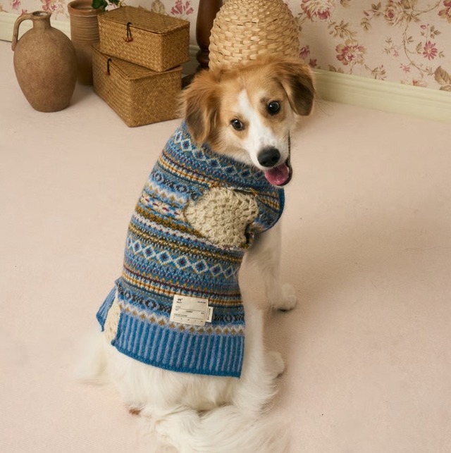 Fair Isle pet knitwear with Crochet patchwork