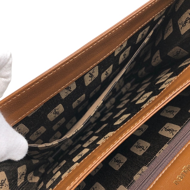 Yves Saint Laurent イヴ・サンローラン ハンドバッグ ブラウン YSL リザード型押し セミショルダー vintage ヴィンテージ オールド 2hmb86