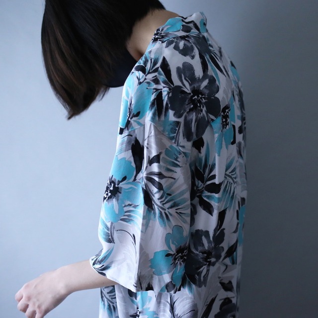 "水墨" good coloring flower pattern  white h/s shirt