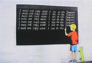 バンクシー「ノット コピー シンプソンズ/I Must Not Copy What I See on Simpsons」展示用フック付きキャンバスジークレ